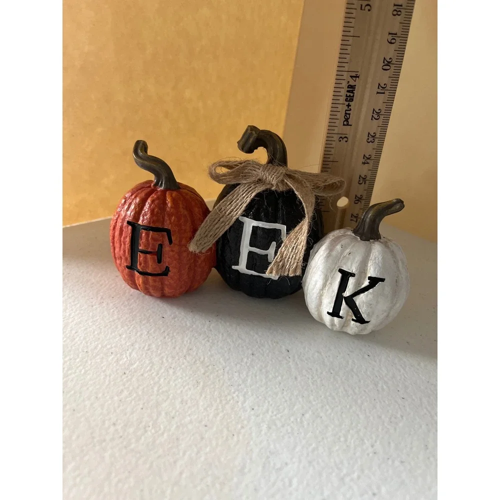 Halloween EEK Pumpkin Trio Decorative Accents Orange Black White Farmhouse Decor
